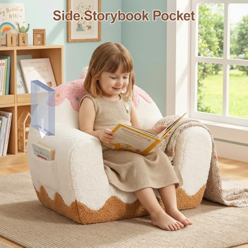 Soft Sherpa Toddler Sofa Chair with Book Pocket for Kids Ages 1-6