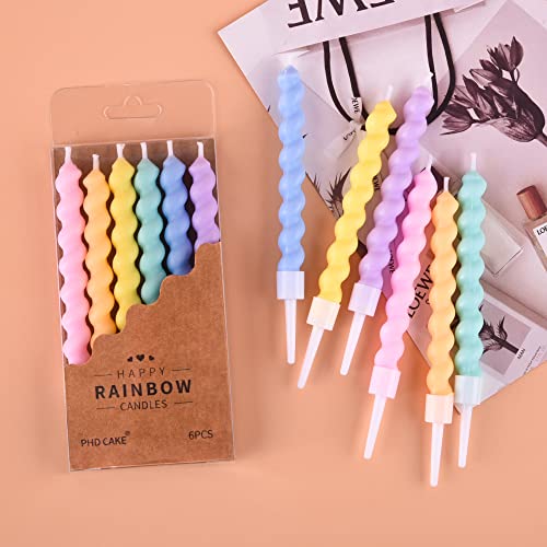 Rainbow Spiral Birthday Candles with Wax-Guard Holders - 24 Pack