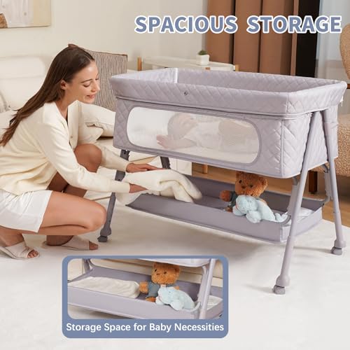 Adjustable Bedside Sleeper Baby Bassinet with Wheels & Mattress - Grey