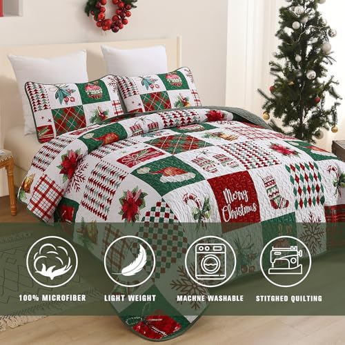 Mybedsoul King Size Christmas Quilt Set - Holiday Patchwork Bedding with Pillowcases