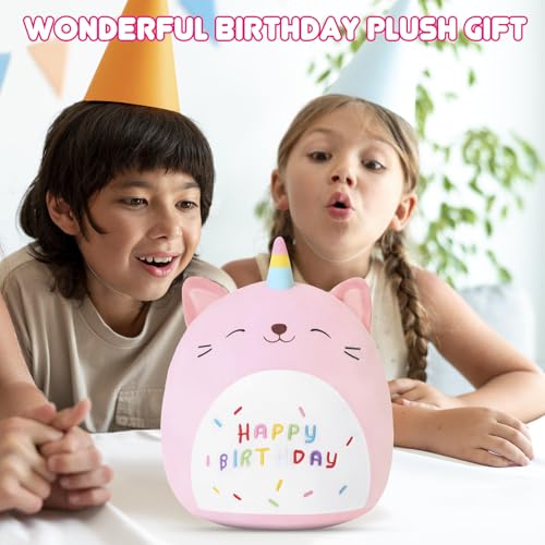 SQEQE 8-Inch Kawaii Caticorn Plush Pillow - Birthday Cat Stuffed Animal