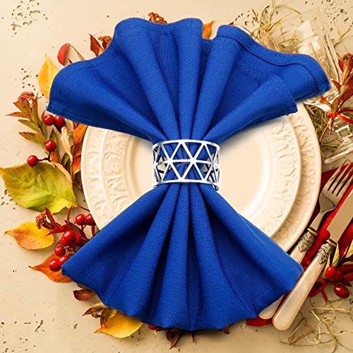 Patelai Silver Geometric Metal Napkin Rings Set of 12 for Thanksgiving