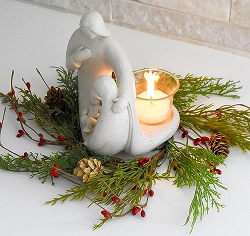 Contemporary Holy Family Nativity Statue with LED Tealight Holder