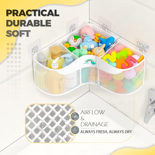 Austion 3-Compartment Corner Bath Toy Organizer - Quick Dry Mesh Storage