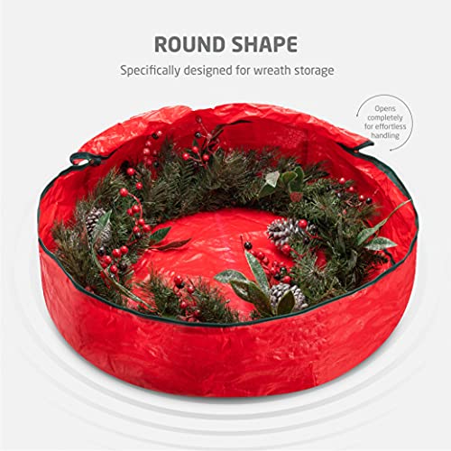 30-Inch Christmas Wreath Storage Bag Dual Zippered Container Red