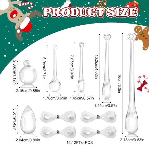 100PCS Clear Acrylic Christmas Teardrop Ornaments - Hanging Raindrop Decor