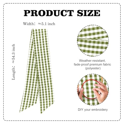 Green & White Plaid Wreath Sash for Front Door - Spring Farmhouse Decor