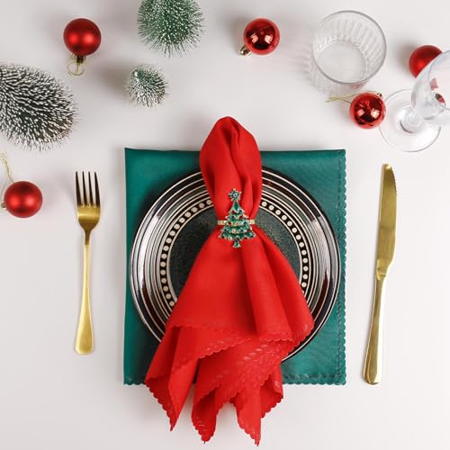 Getfitsoo Style4 Christmas Napkin Rings & Cloth Napkins Set of 12 - Red & Green Holiday Table Decor