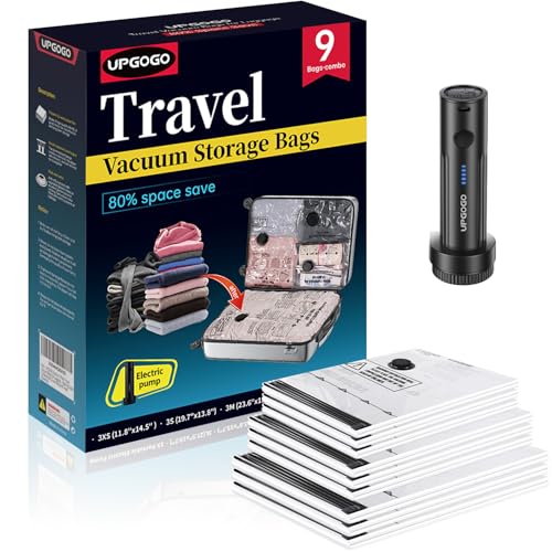 Travel Vacuum Bags for Luggage with Electric Pump 9 Pack