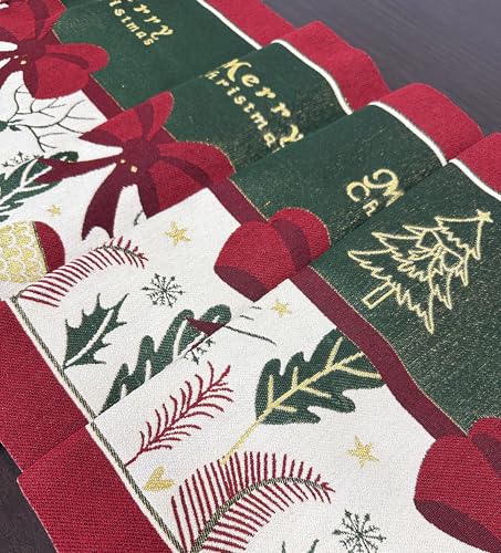 iEventStar Christmas Table Runner 13 x 70 inches Green & Red Tassels Cotton Blend