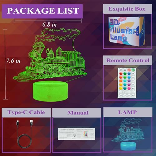 3D Train Night Light, 16 Color Changing LED Lamp with Remote Control