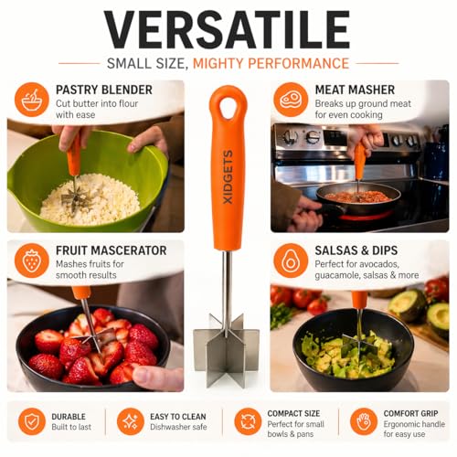 Retro Orange Mini 7-Inch Meat Chopper - Small Ground Beef & Hamburger Smasher