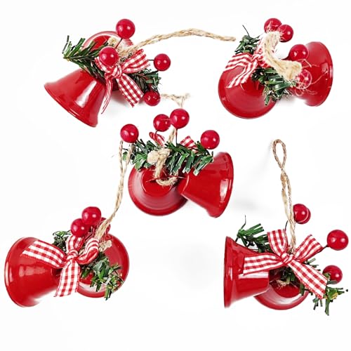 TIHOOD 18pcs Red Christmas Bell Ornaments for Holiday Decor