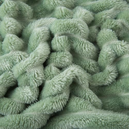 Sage Green Fleece Throw Blanket 50x60 Inches - Soft Striped Flannel