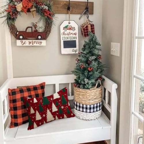 RABUSOFA Christmas Pillow Cover 12x20 Inches Red Tree Outdoor Decor