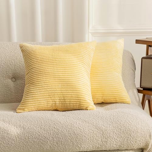 Home Brilliant Striped Corduroy Throw Pillow Covers - Set of 2, 18x18 Light Yellow