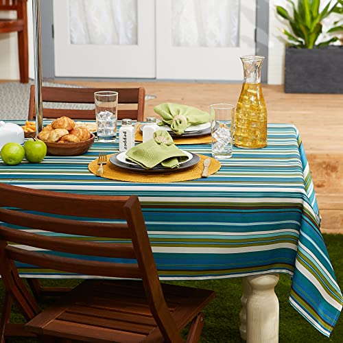 DII Summer Stripe Outdoor Zippered Tabletop Collection, Multi-use, Machine Washable, Tablecloth, 60x120, Beachy