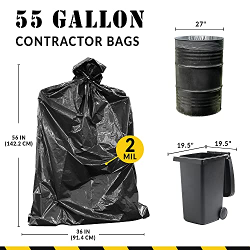 55 Gallon Heavy Duty Contractor Trash Bags - 2 Mil Thick, 40 Pack