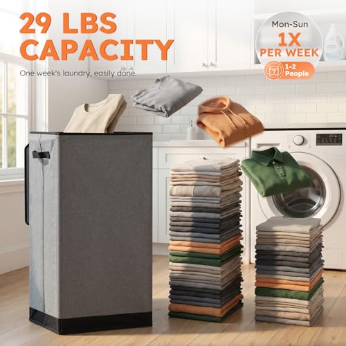 100L Collapsible Laundry Hamper with Lid and Removable Mesh Inner Bag