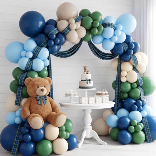Tasdurian 152 Pcs Balloon Arch Kit for Baby Shower Light Tartan Plaid Decorations