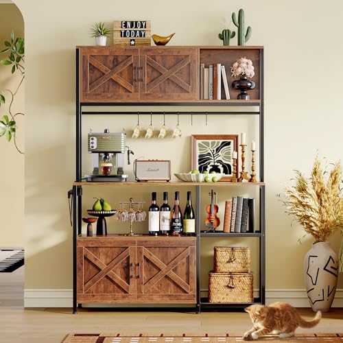 Large Kitchen Bakers Rack with Power Outlet, Microwave Stand and Storage