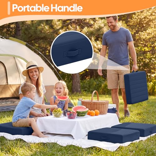 24-Inch Square Floor Pillow, Thick Foam Meditation Cushion, Navy