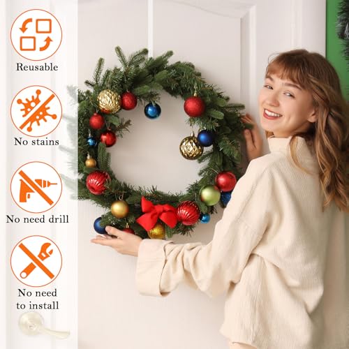 12-Inch Clear Over the Door Wreath Hangers (2 Pack) - Non-Scratch Door Hooks