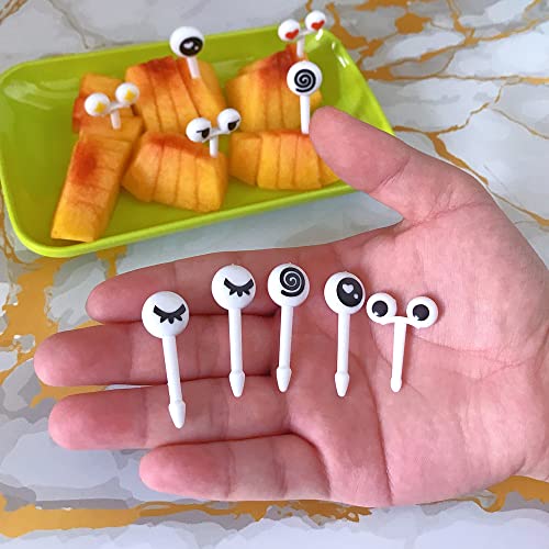 HYMAOME 20pcs Kids Bento Box Fruit Picks Eye Design for Lunchbox, 2" Cute Food Toothpicks