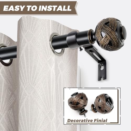 Woven Leaf Curtain Rod Finials for 1-Inch Rods, Black Decorative Caps (2 Pack)