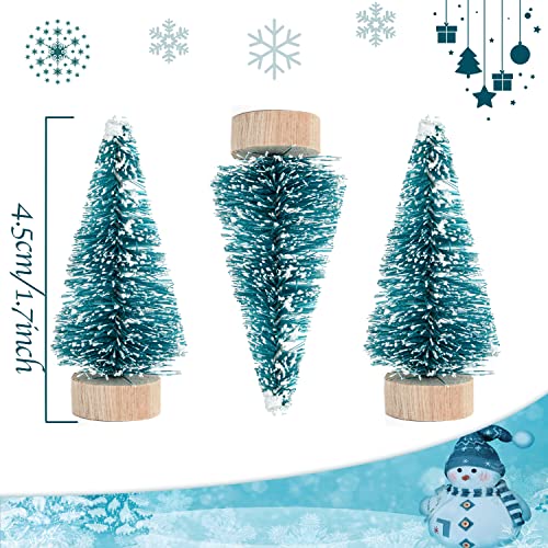 24 Pcs Mini Bottle Brush Christmas Trees with Wood Base - Snow Frosted