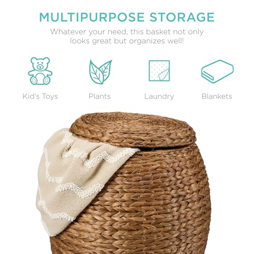 Handwoven Water Hyacinth Storage Basket with Lid, 17-Inch Organizer Tote