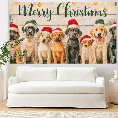Christmas Dog Banner 71x43 Inch Labrador Puppy Holiday Party Backdrop - Colorful 0781