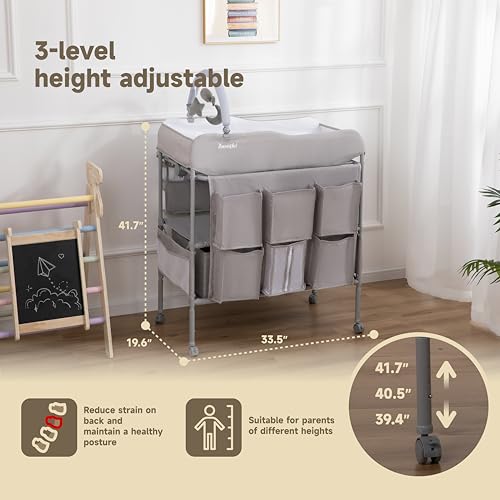 Portable Baby Changing Table with Storage, Foldable Diaper Station