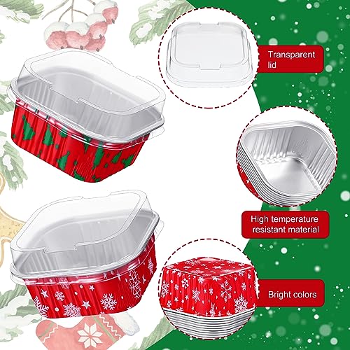 100 Pcs Christmas Foil Cups with Lids Snowflake & Christmas Tree - 5oz