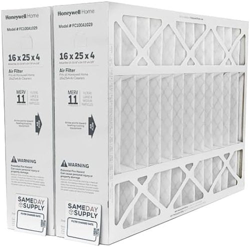 Honeywell FC100A1029 Pleated Air Filter - MERV 11, 16" x 25" x 4" | 2-Pack with Change Reminder