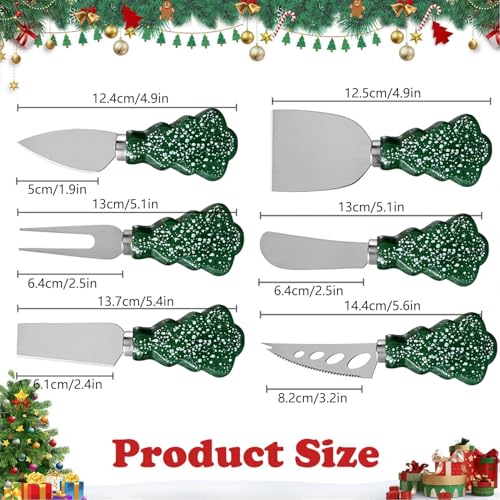 Guojanfon 6-Piece Christmas Tree Cheese Knife Set with Snowflake Handles - Holiday Charcuterie Accessories