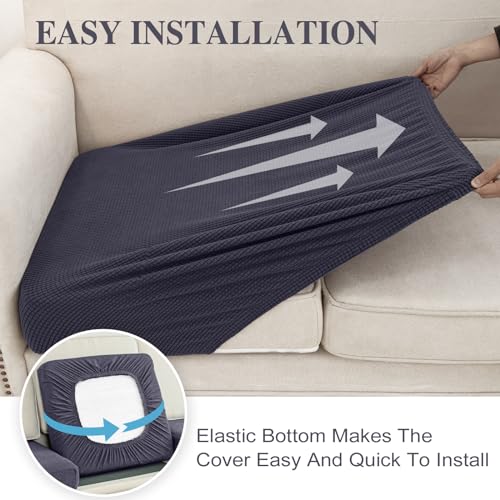 Stretch Couch Seat Cushion Covers - 3-Piece Sofa Slipcover Set (Dark Grey)