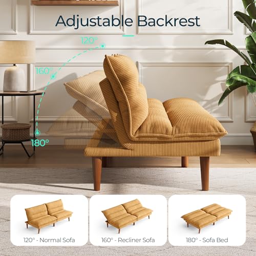 Convertible Corduroy Futon Sofa Bed, 71-Inch Small Sleeper Loveseat