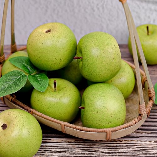 6 Pcs Artificial Green Apples - Realistic Faux Fruit Decoration