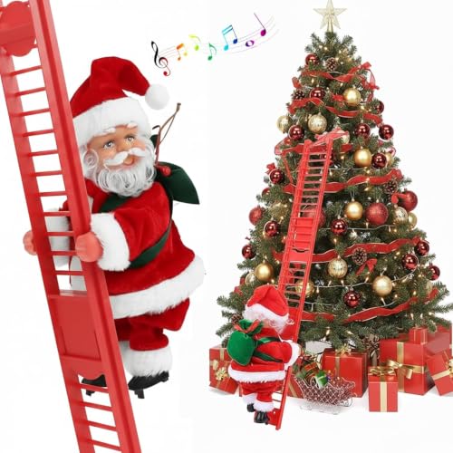 Climbing Santa Claus on Ladder - Electric Musical Christmas Decoration