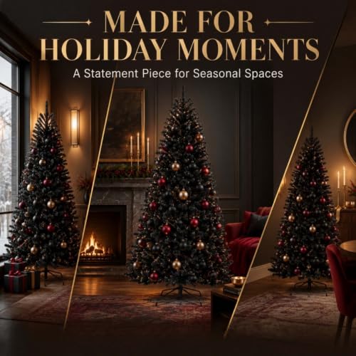8FT Black Christmas Tree with Hinged Branches - Halloween & Holiday Decor - Variation: 7ft 10in