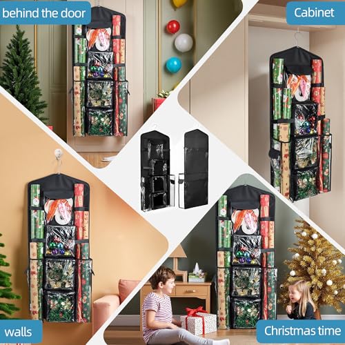 Double-Sided Gift Bag and Wrapping Paper Storage Organizer with 360° Rotating Hook