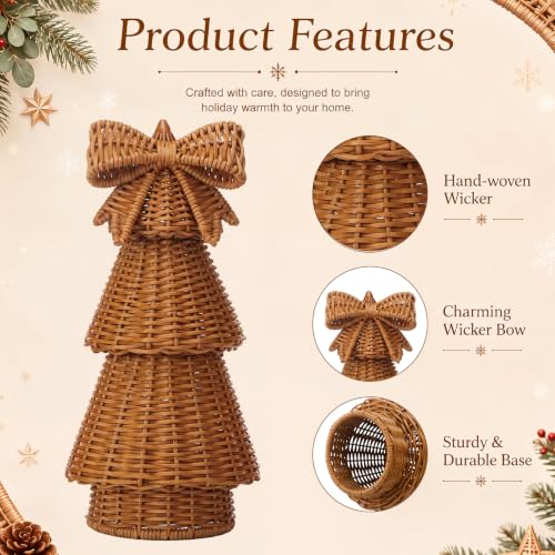 Bucherry 2 Pcs Rattan Christmas Trees Rustic Woven Decor Brown Variation