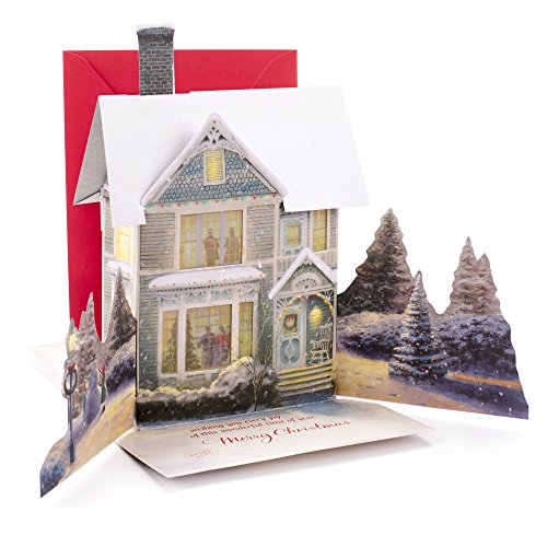 Kinkade House Christmas Pop Up Card with Lights and Music - Snowy Scene, 5.8 x 8.3 Inches