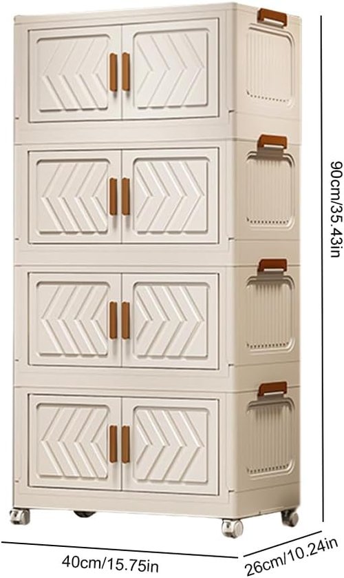 ETOYA 4-Tier Stackable Storage Bins - Collapsible Organizer with Lids & Wheels | 14.96"x10.24"x35.43" Plastic Containers for Home & Office