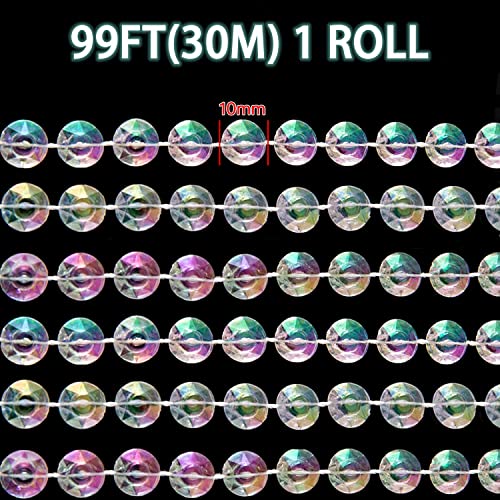 99ft Iridescent Crystal Bead Garland Roll for Christmas Tree & Home Decor