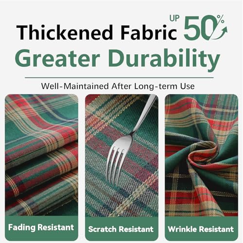 Christmas Green Checkered Tablecloth 86x55 Inch Rectangular Buffalo Plaid with Tassels