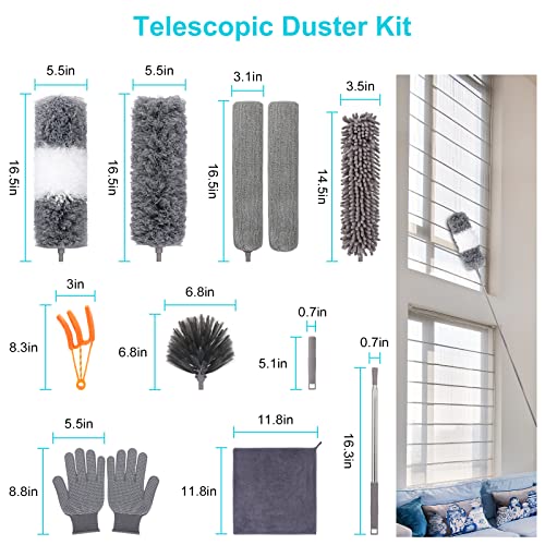 12-Piece Microfiber Duster Set with 100-Inch Extendable Pole for High Ceilings