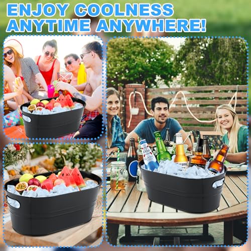 Black Galvanized Ice Bucket 4 Gallon Beverage Tub with Scoops for Parties & Drinks