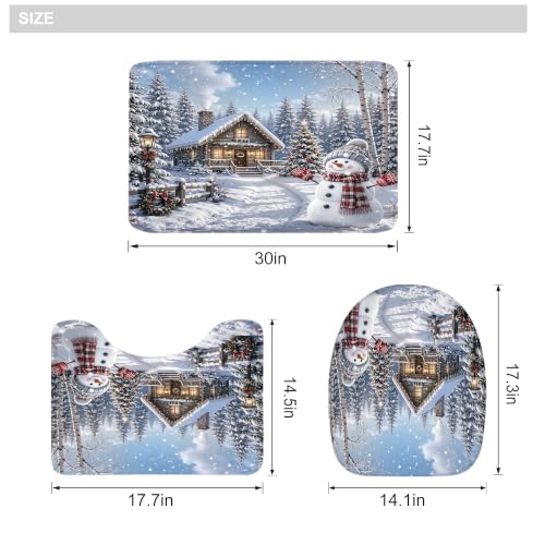 Riyidecor Christmas Snowman Bathroom Shower Curtain Set with Rugs, White, 72" x 72" - 4 Pieces